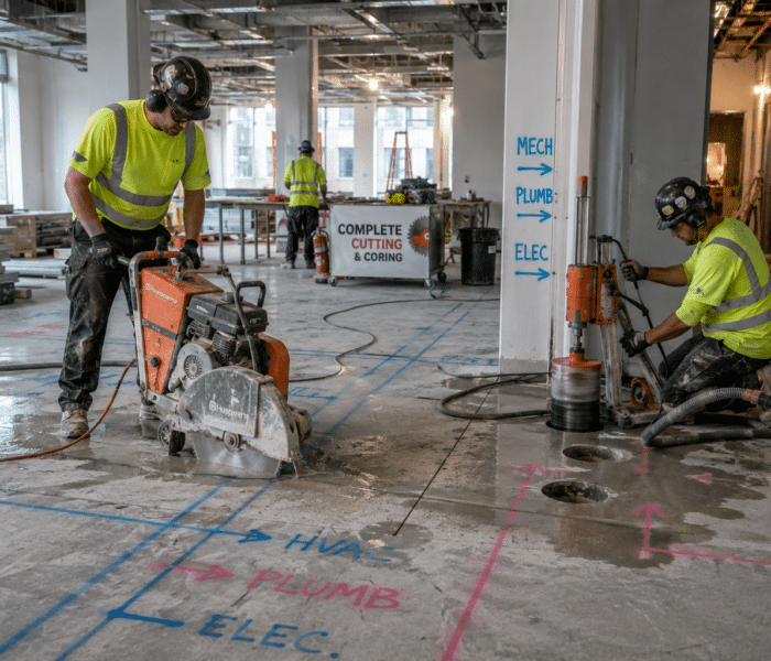 Construction workers at a renovation site