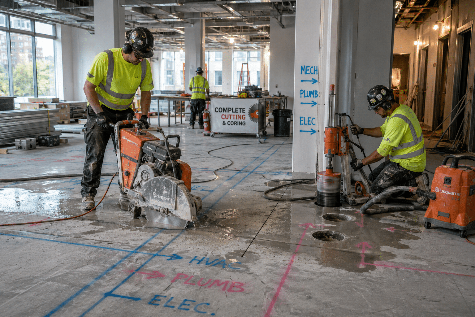 Construction workers at a renovation site