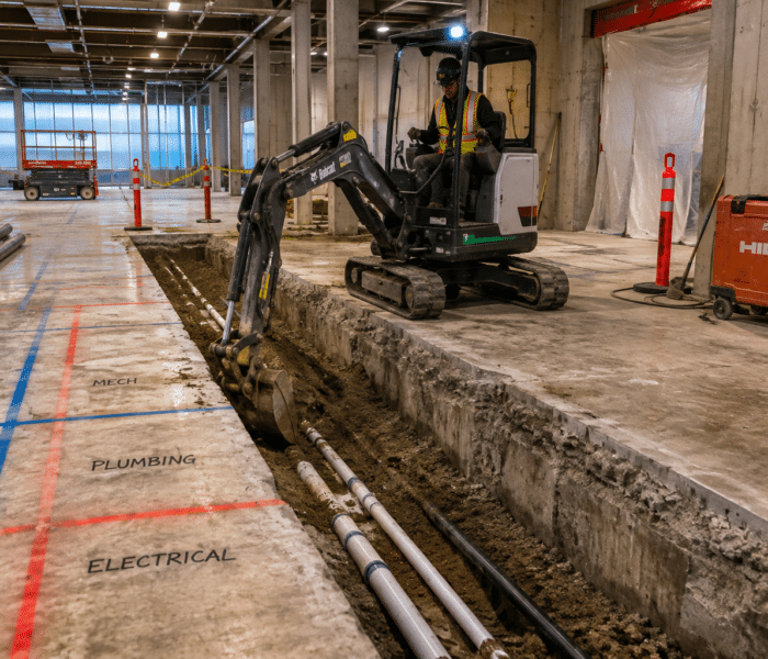 Industrial Renovation Excavator in Utility Trench