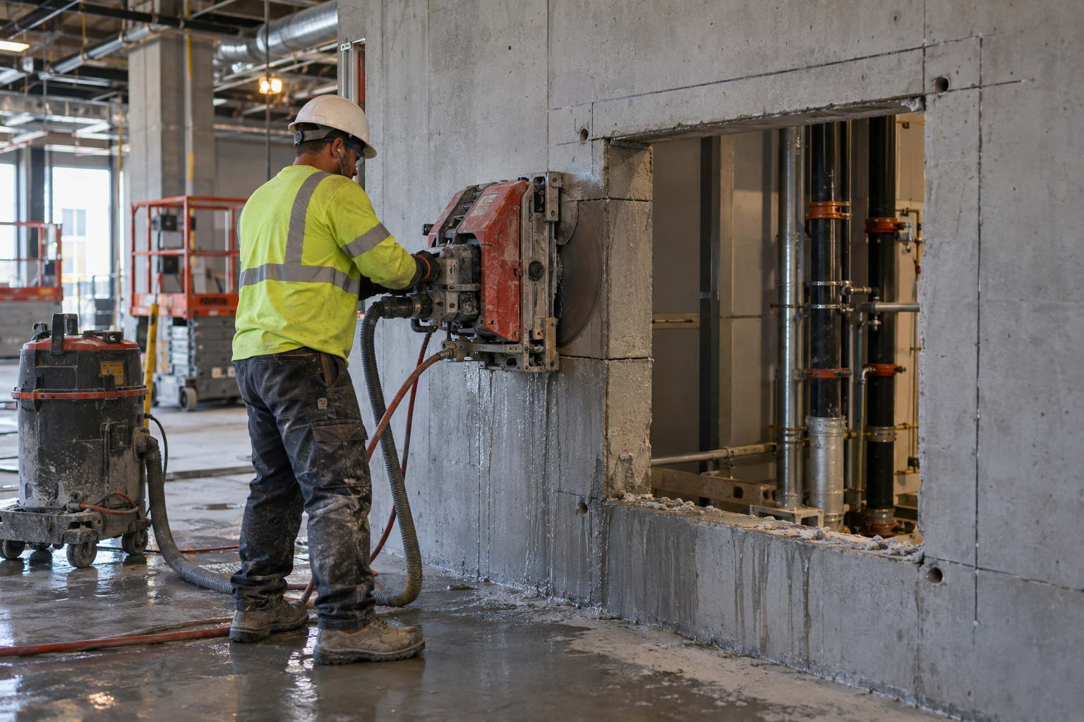 Concrete Wall Cutting on a Construction Site